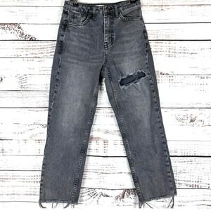 Topshop‎ Straight Leg Distressed faded black Wash Denim ripped cropped Jeans
